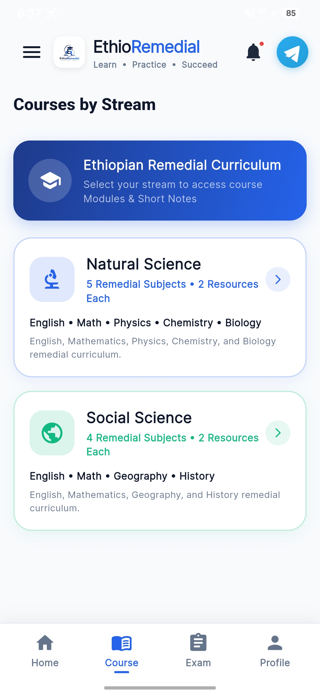 Courses by stream